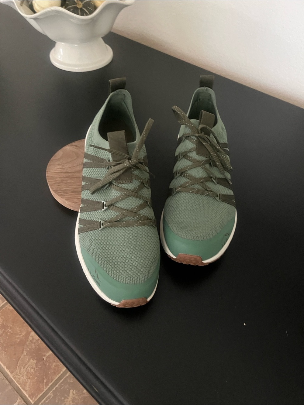 L.L. Bean Women's Olive Green Knit Lace-Up Athletic Sneakers